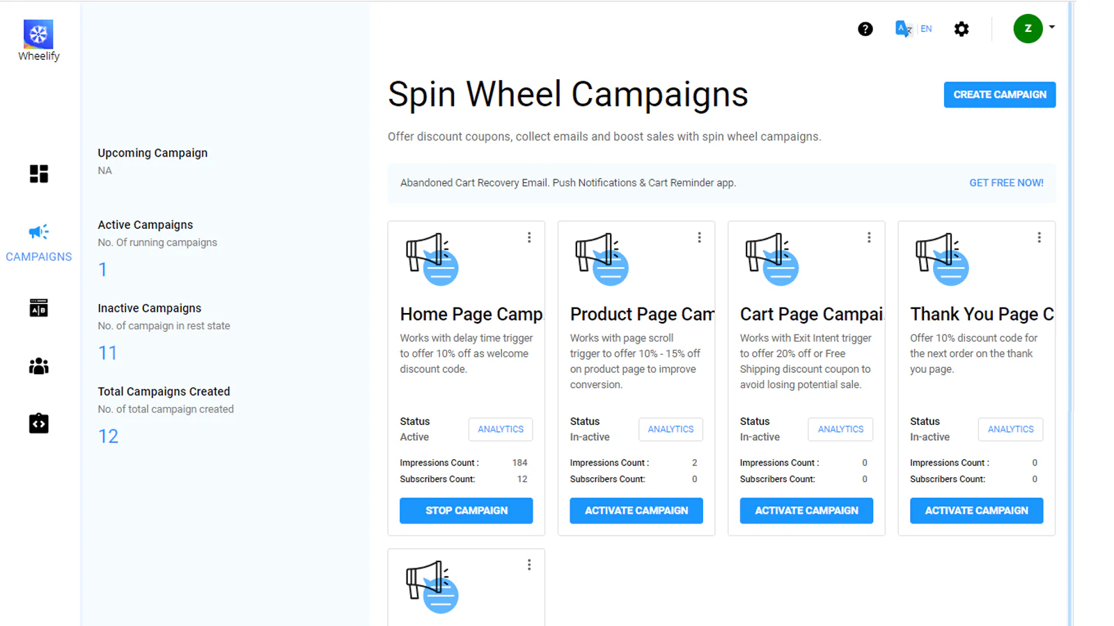 Spin wheel campaigns