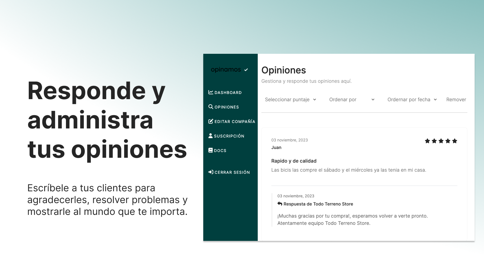 Responde y administra tus opiniones