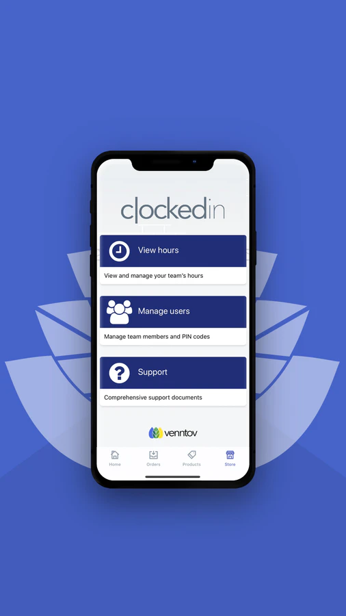 Mobilvisning af ClockedIn admin