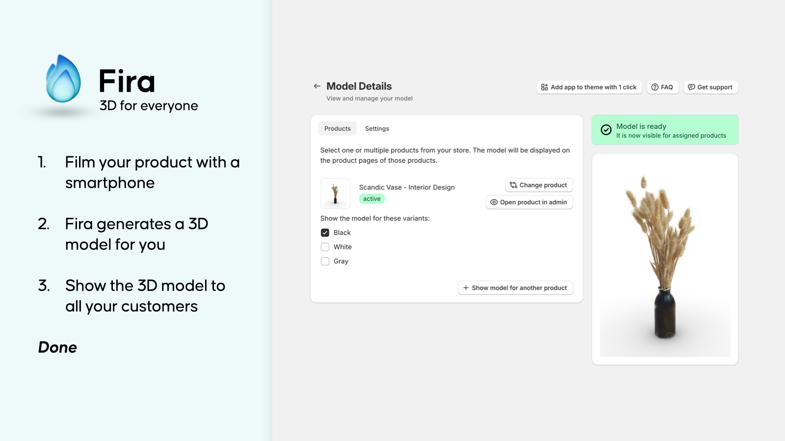 How 3D works with Fira: Film, upload & get notified.