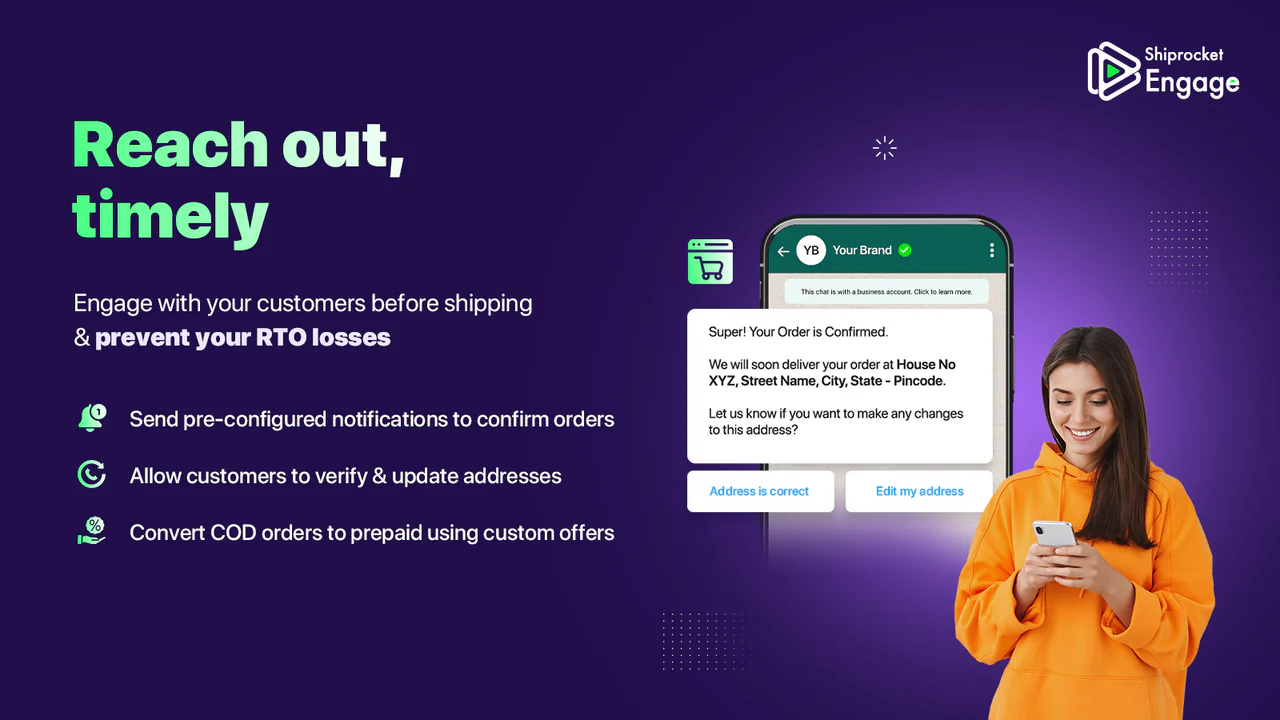 Shiprocket Engage ‑ Reduce RTO - Confirm COD orders and verify buyer  addresses using WhatsApp