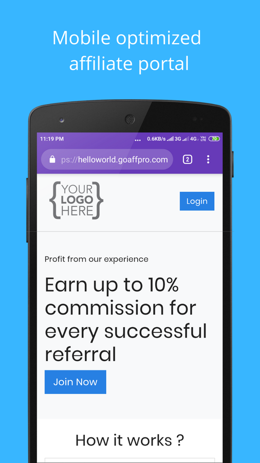 Mobile optimized affiliate portal