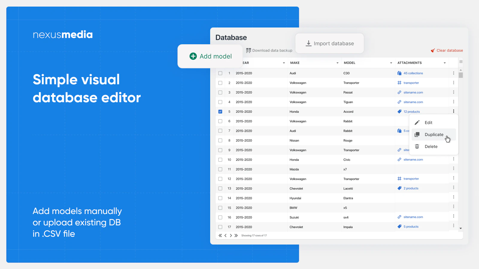 Administra tu base de datos AMM con el editor de base de datos visual o importa una base de datos existente