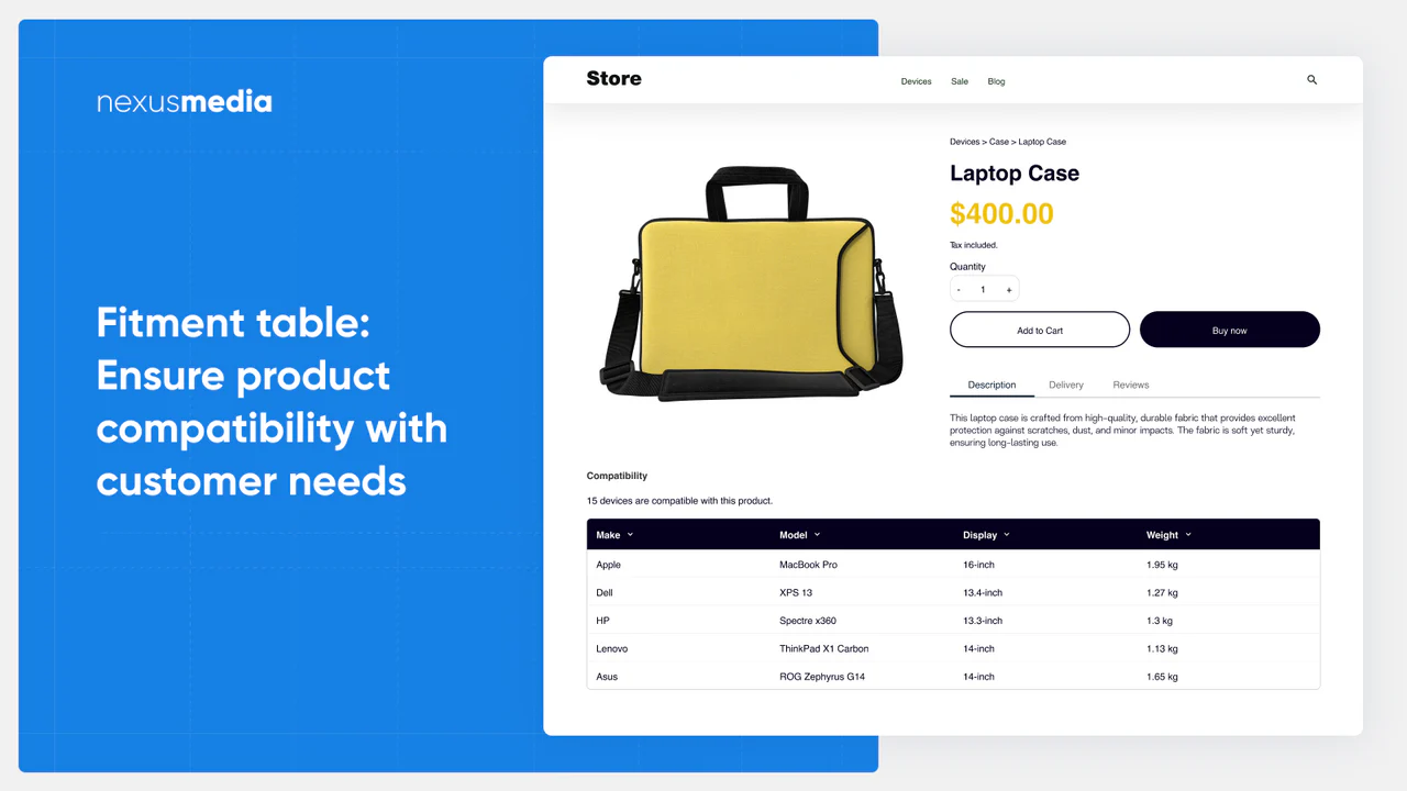 Fitment table: Ensure product compatibility with customer needs