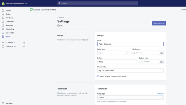 Página de configuración Múltiples Descuentos