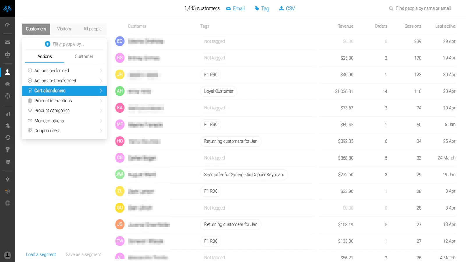 Segmentation des clients dans Metrilo