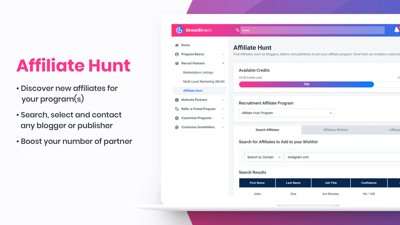 Affiliate Search Tool - GrowthHero Affiliate App