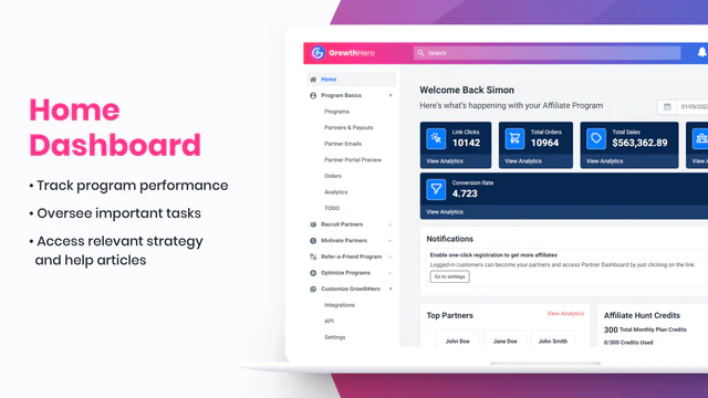 Home Dasboard - GrowthHero Affiliate App