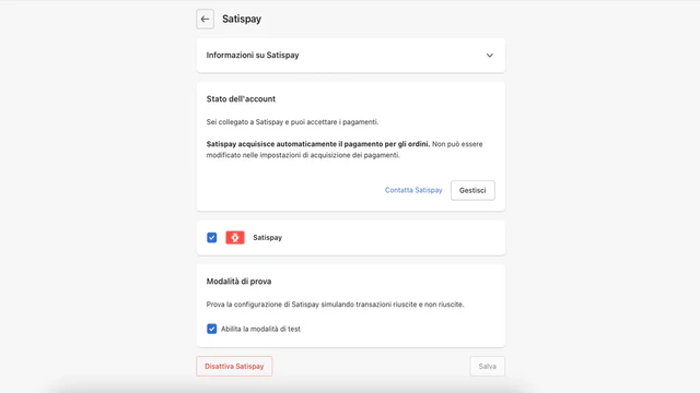 Page de configuration Satispay