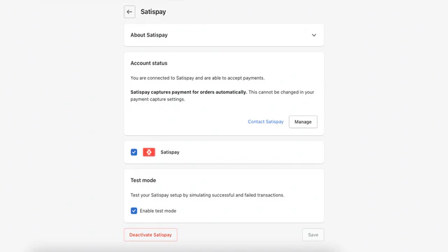 Configuración de la aplicación Satispay