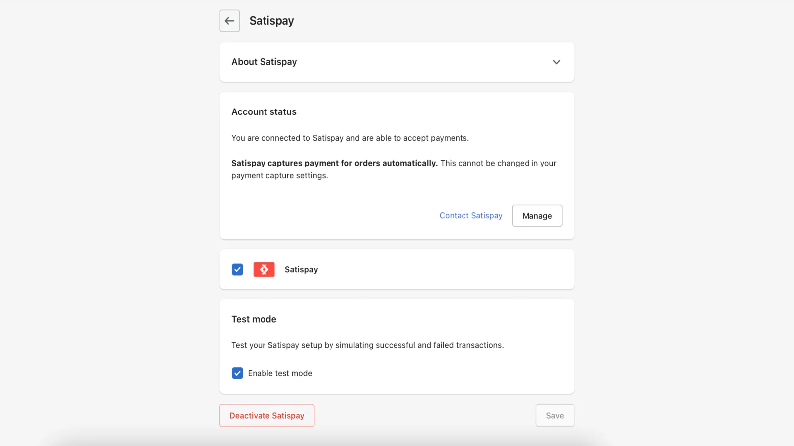 Satispay app configuration