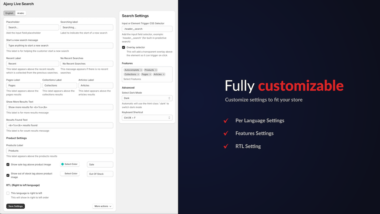 Configuraciones por idioma