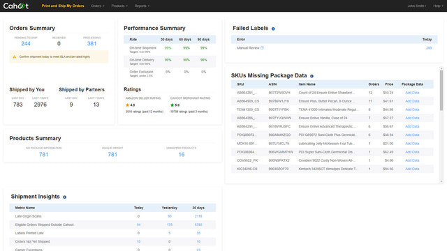 Cahoot Händler Dashboard