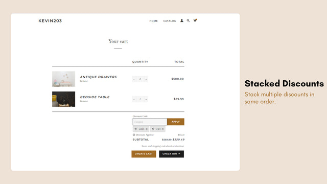 Desconto empilhado na página do carrinho