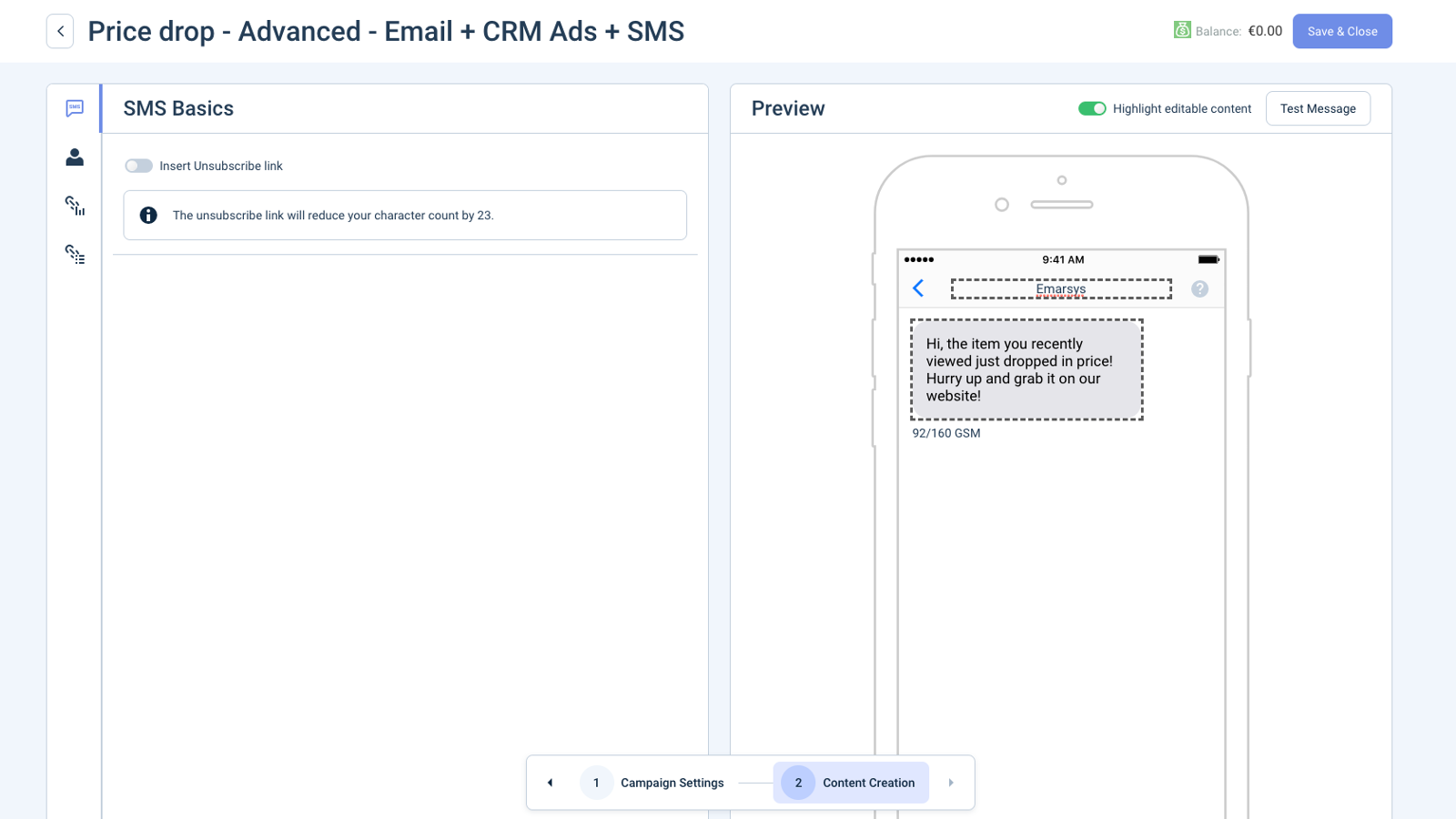 Integrated SMS Editor