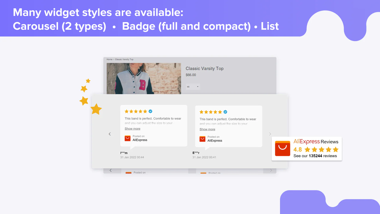 aliexpress reviews carousel widget