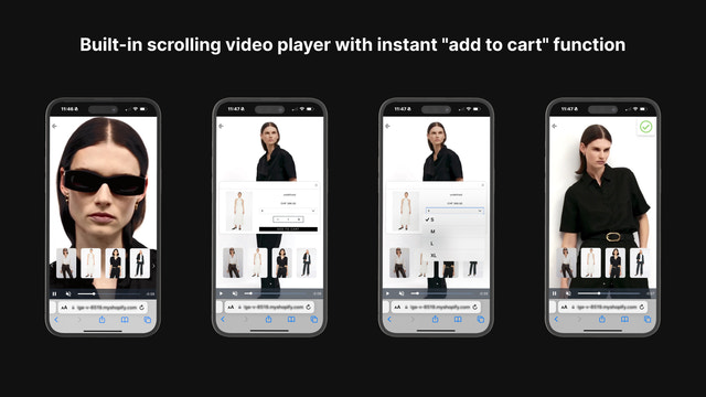 Built-in scrolling video player with instant "add to cart" 