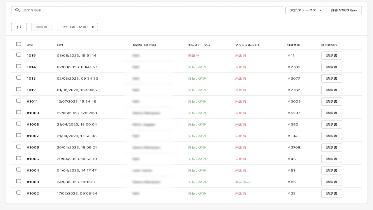 Invoices display