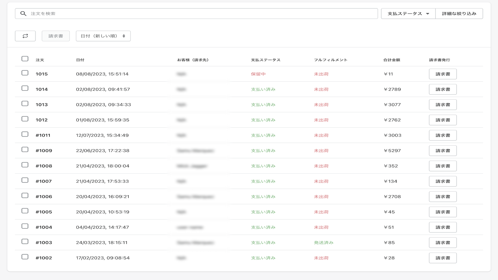 Invoices display