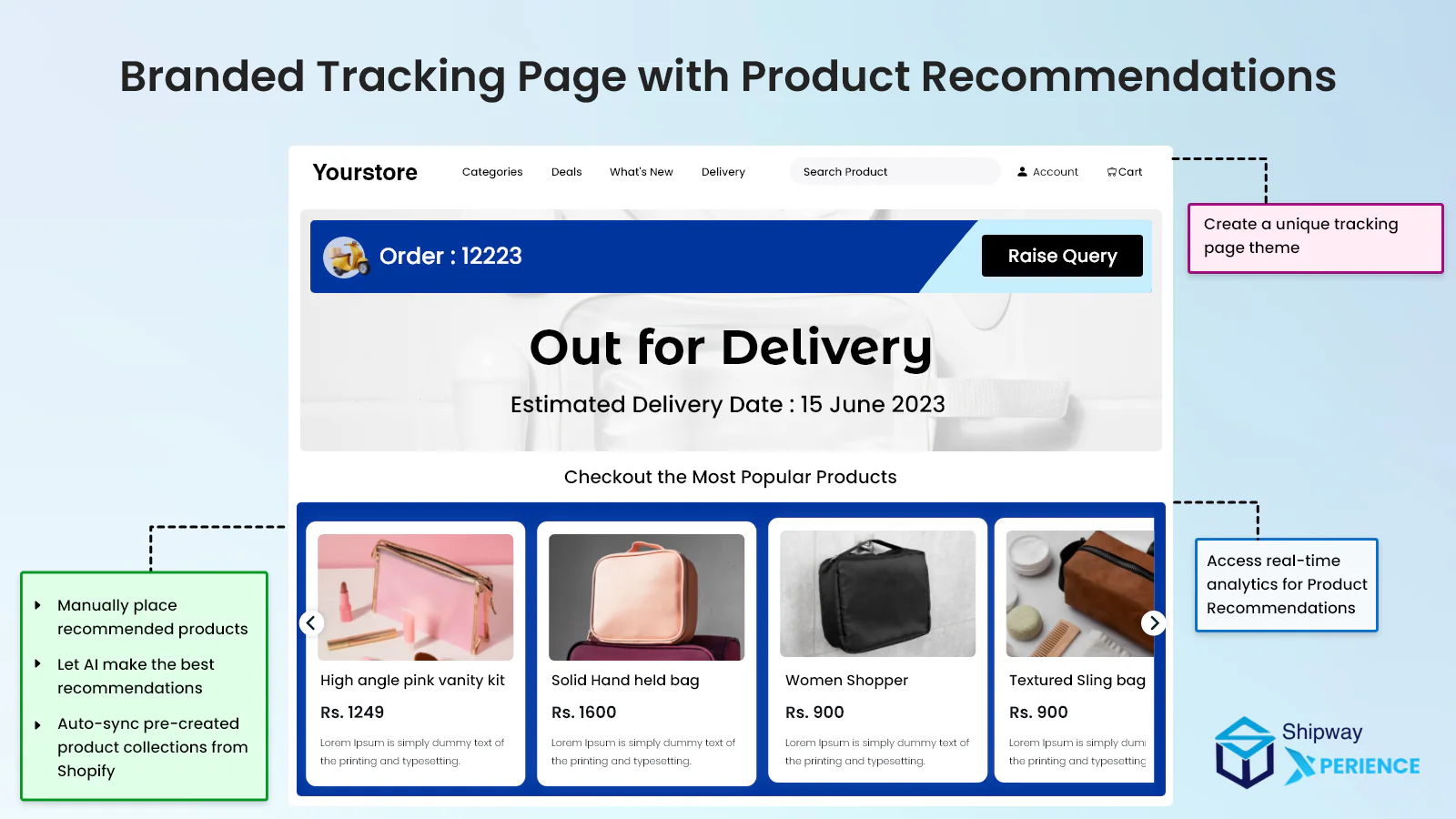 Order tracking pagina met Product Aanbevelingen voor Upsell