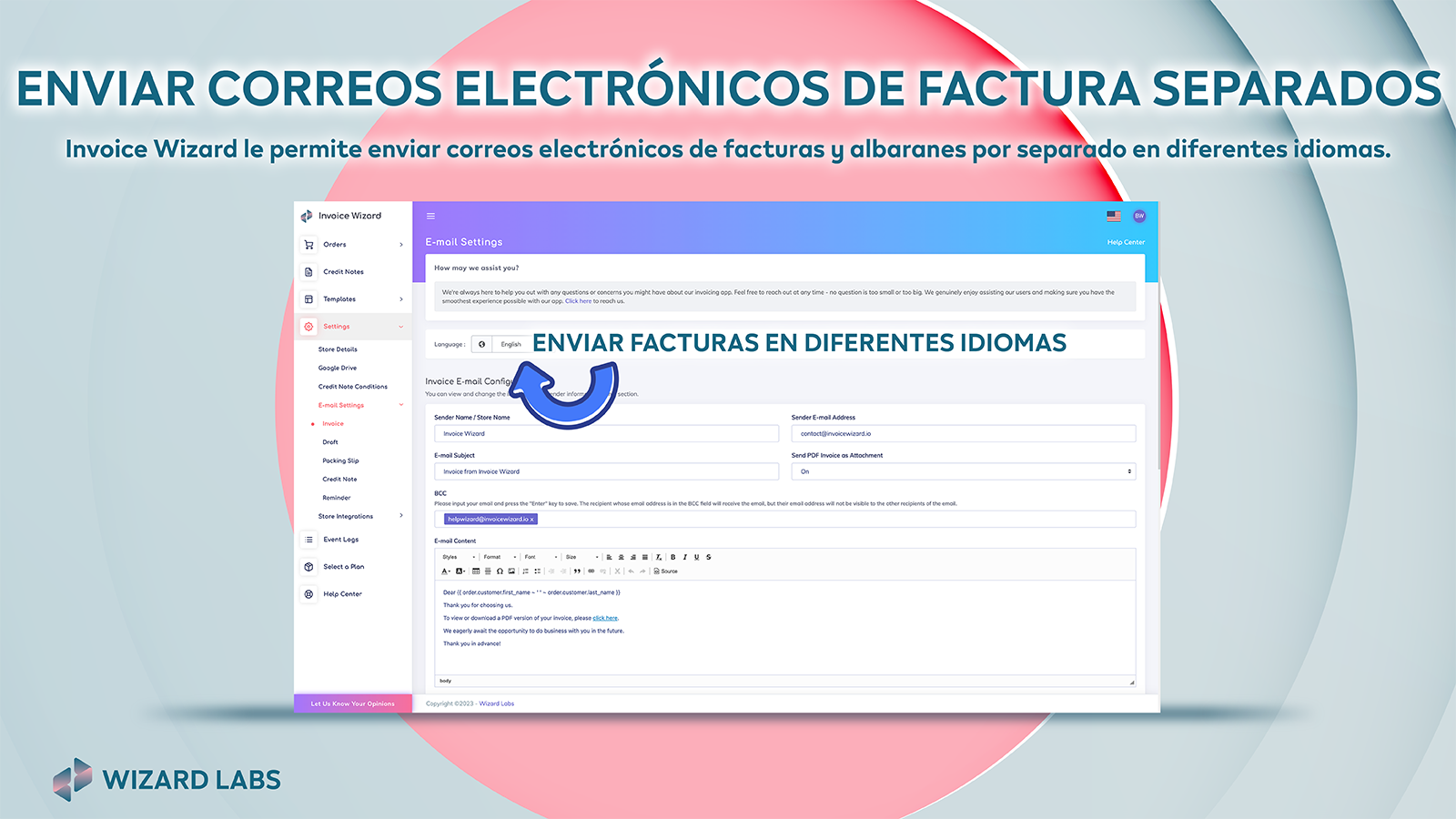 Separar facturas y enviar correo en diferentes idiomas