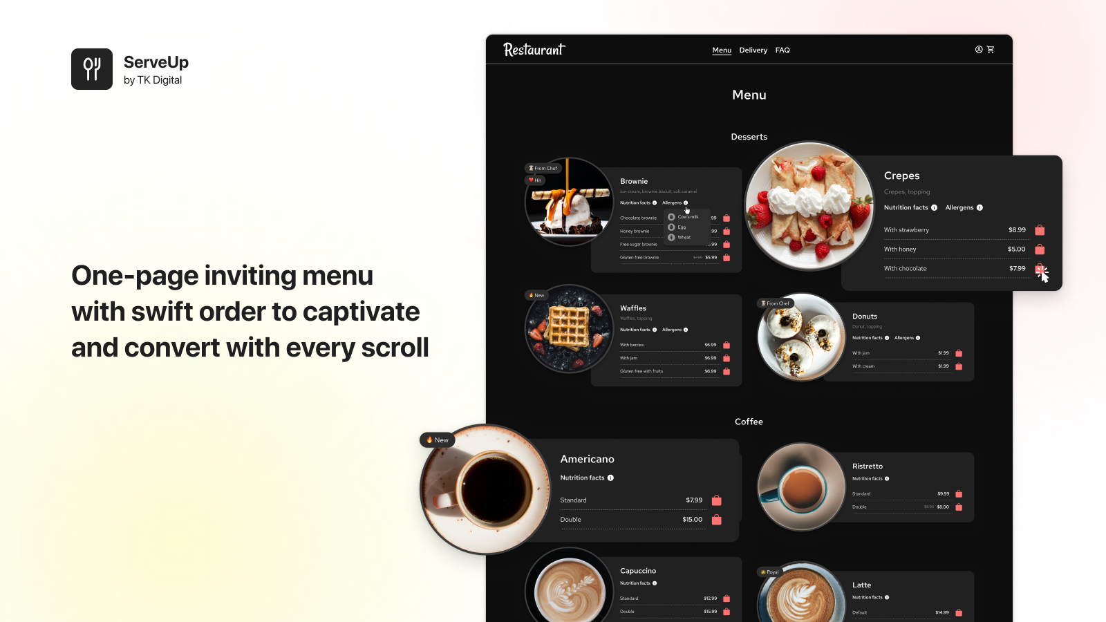 One-page inviting menu with swift order to captivate and convert