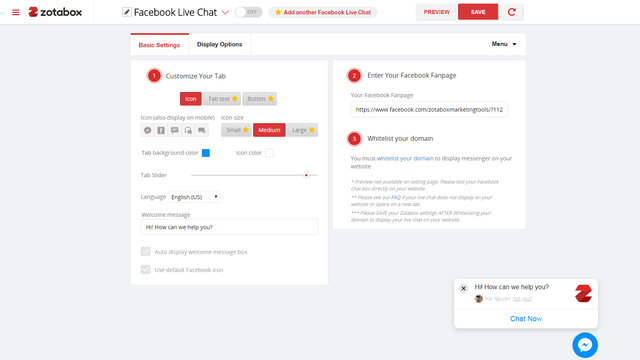 Configurações do Facebook Live Chat