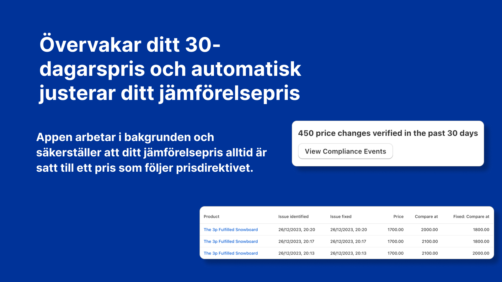 Övervakar ditt 30-dagarspris och justerar jämförelsepriset