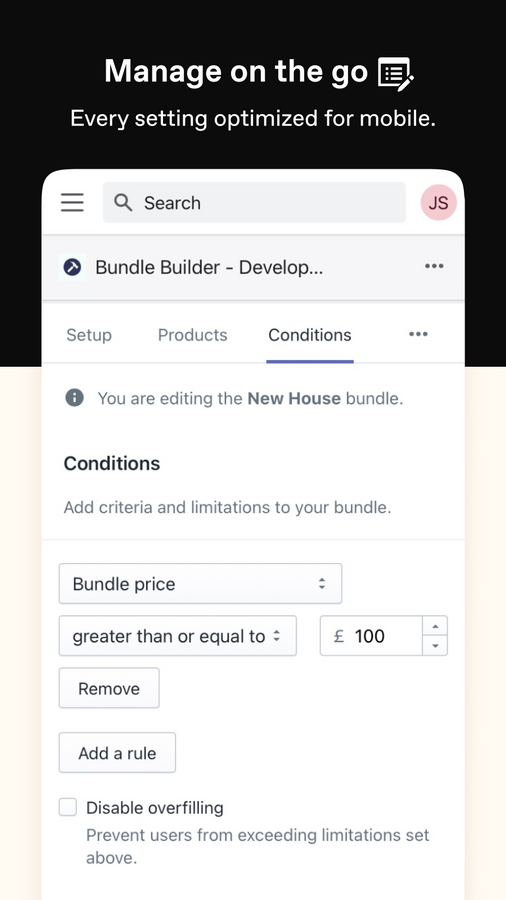 Every Bundle Builder setting has been optimized for mobile.