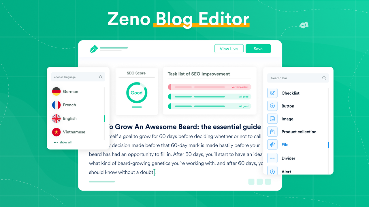 Zeno Blog Editor - SEO optimizer & Grammar checker