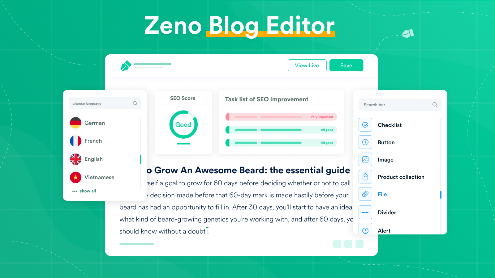 Zeno Blog Editor - Otimizador de SEO e verificador de gramática