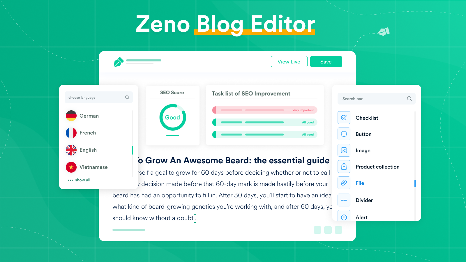 Zeno SEO Blog Editor Screenshot