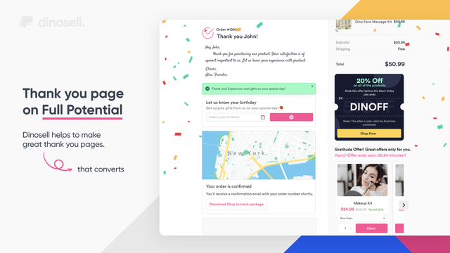 Thank you page designer with cross sell, upsell and birthday