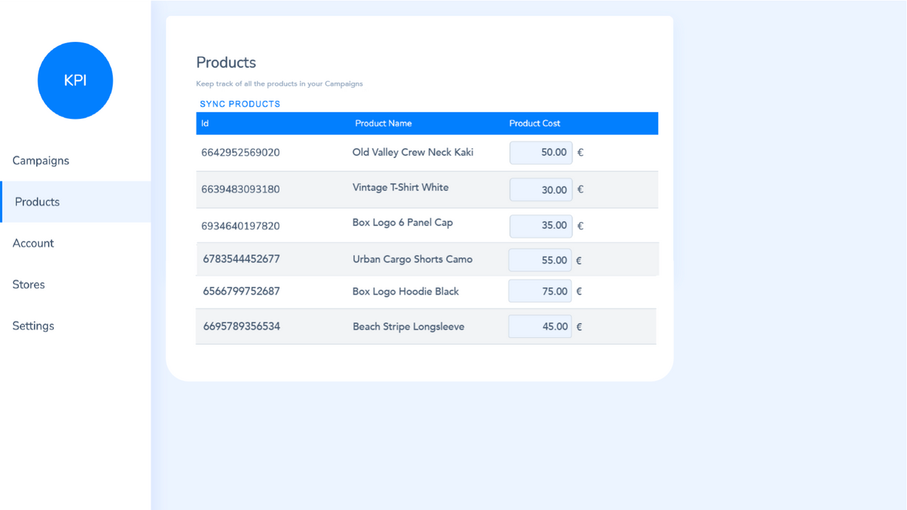 KPInfluencer cost control panel