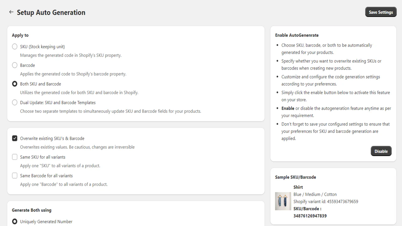 Auto Generate SKU and Barcode