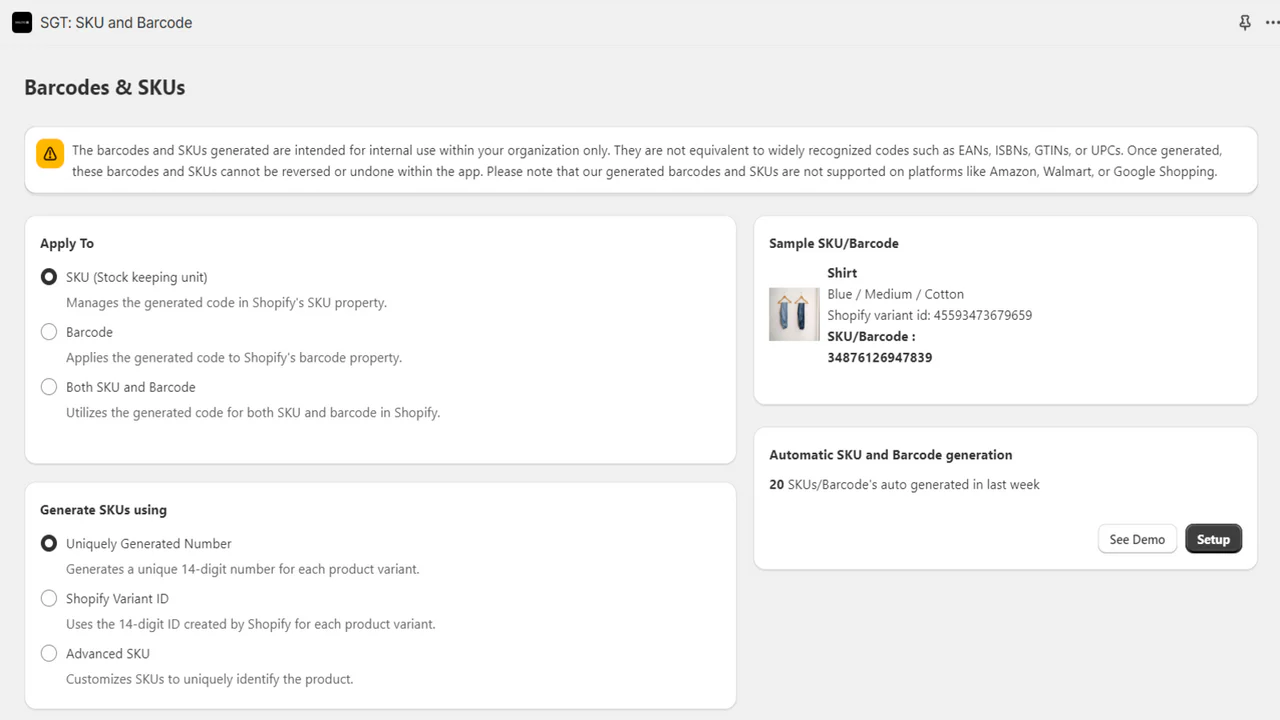 Easy SKU und Barcode Generator