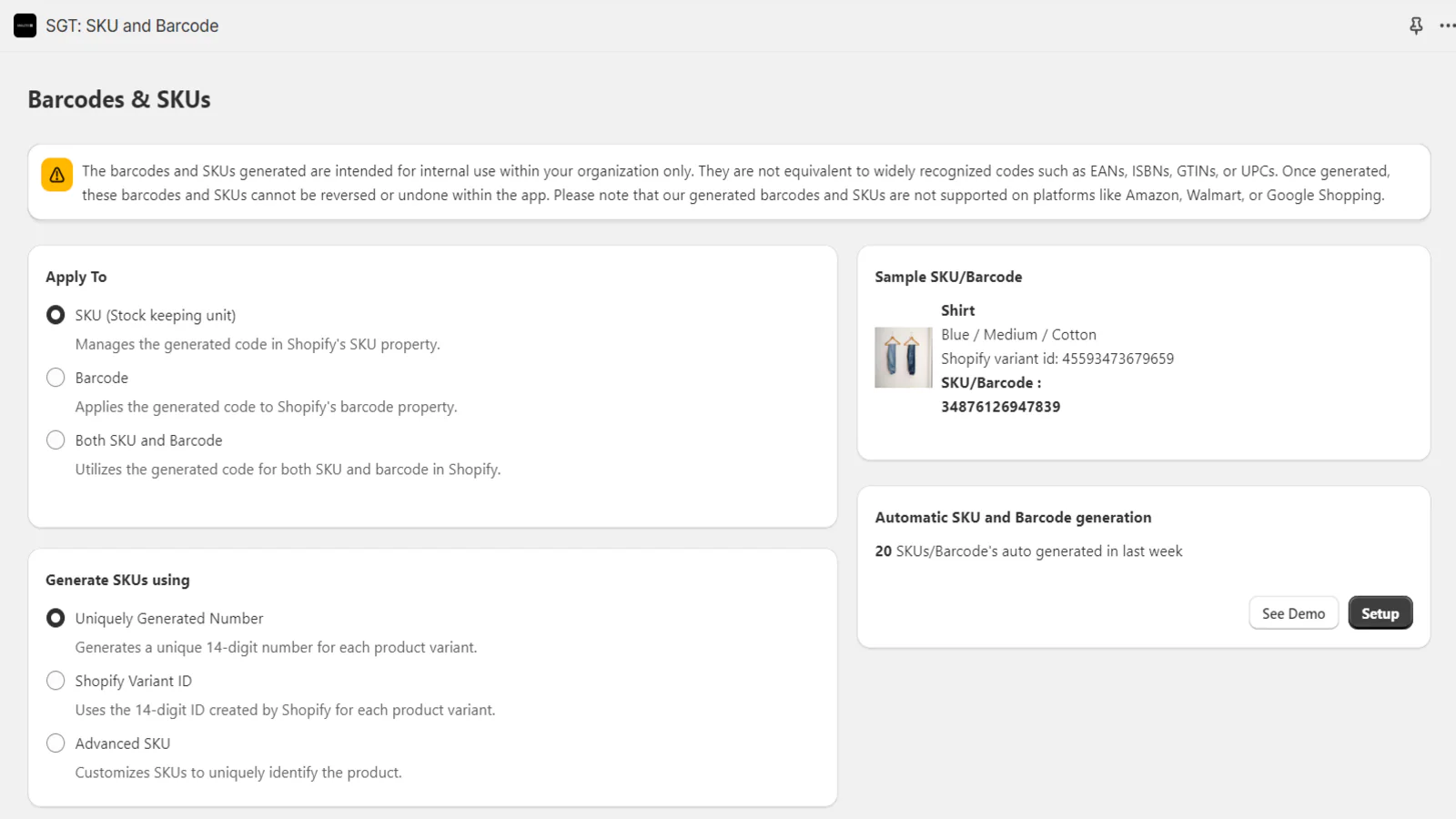 Easy SKU and Barcode Generator