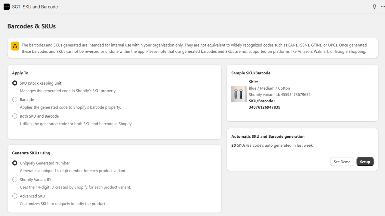 Easy SKU and Barcode Generator Screenshot