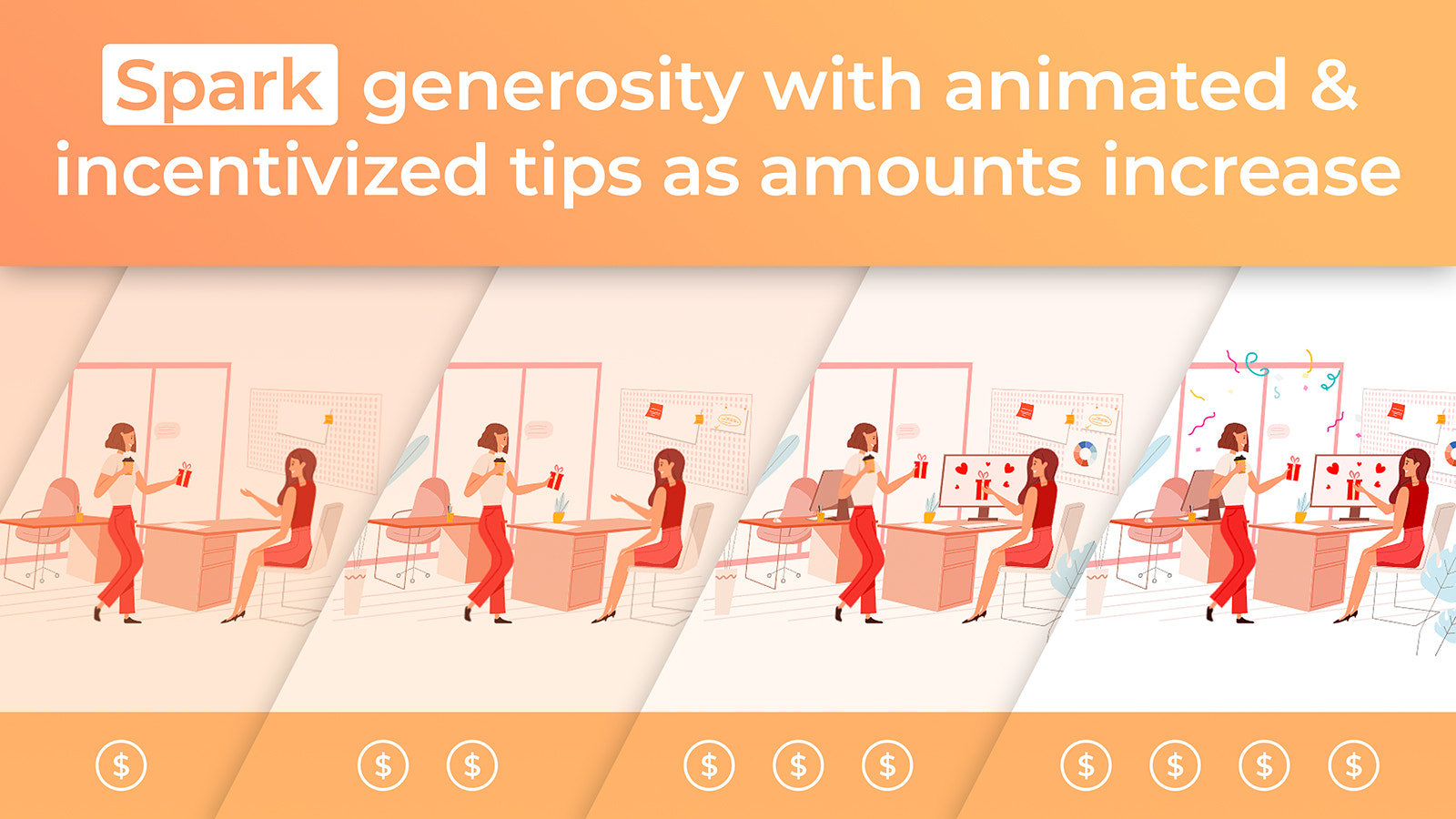 Tänd generositet med animerade och incitamentstips när beloppen växer