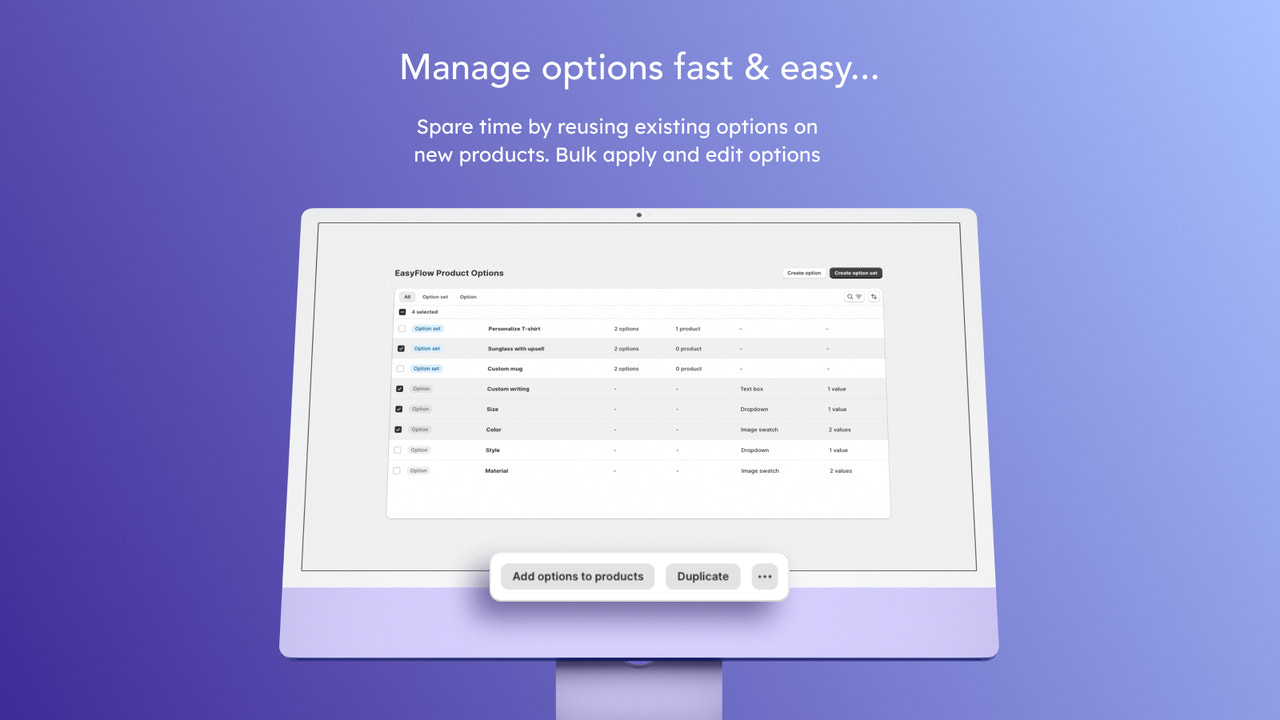 Reusable options for fast set up