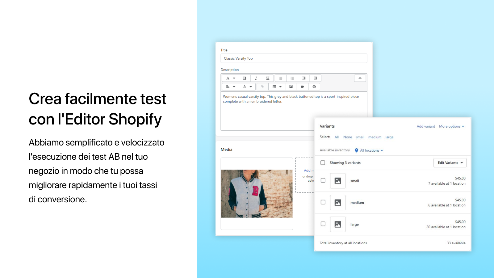 Crea test attraverso l'editor Shopify