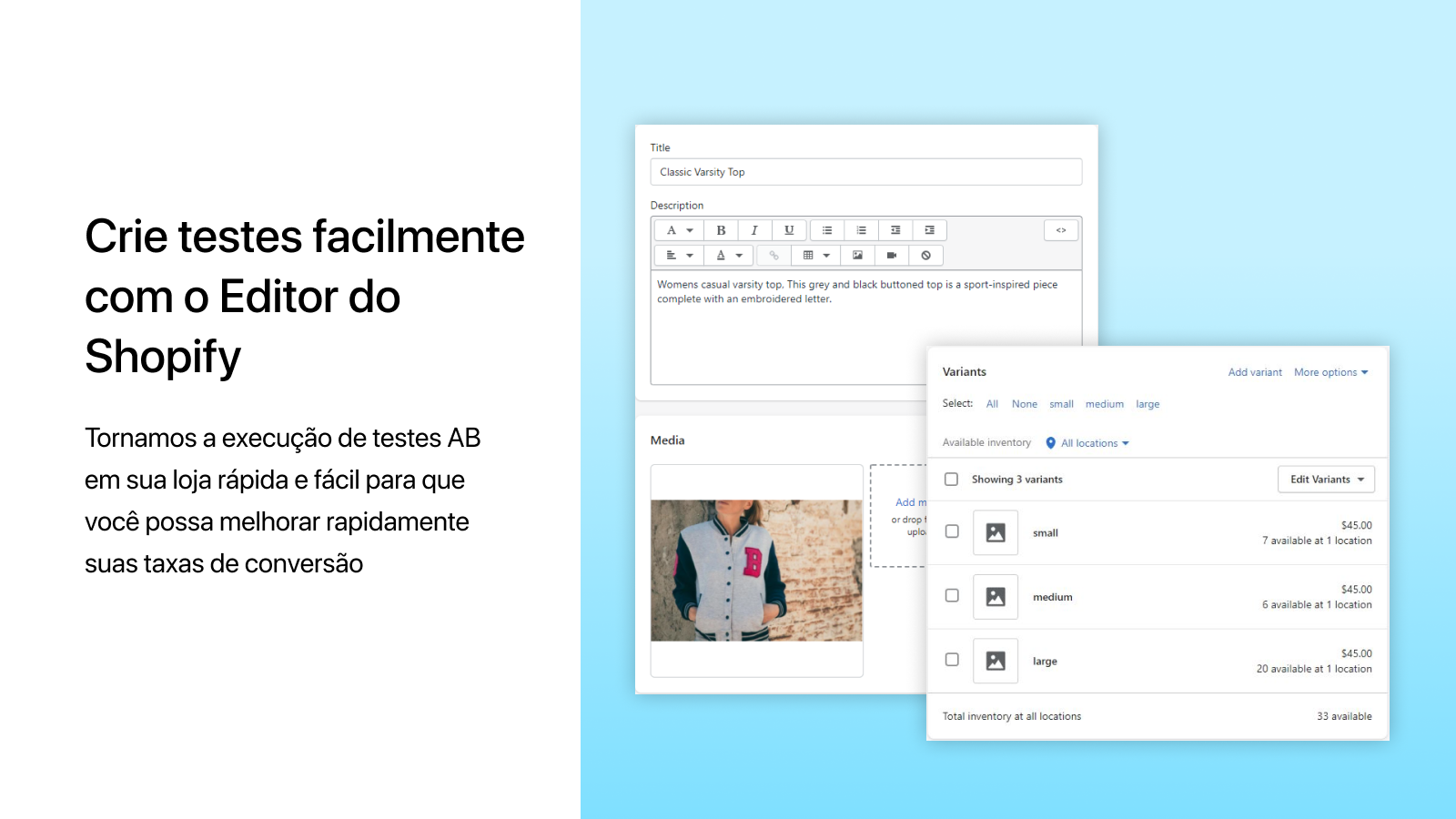 Realize testes por meio do editor do Shopify