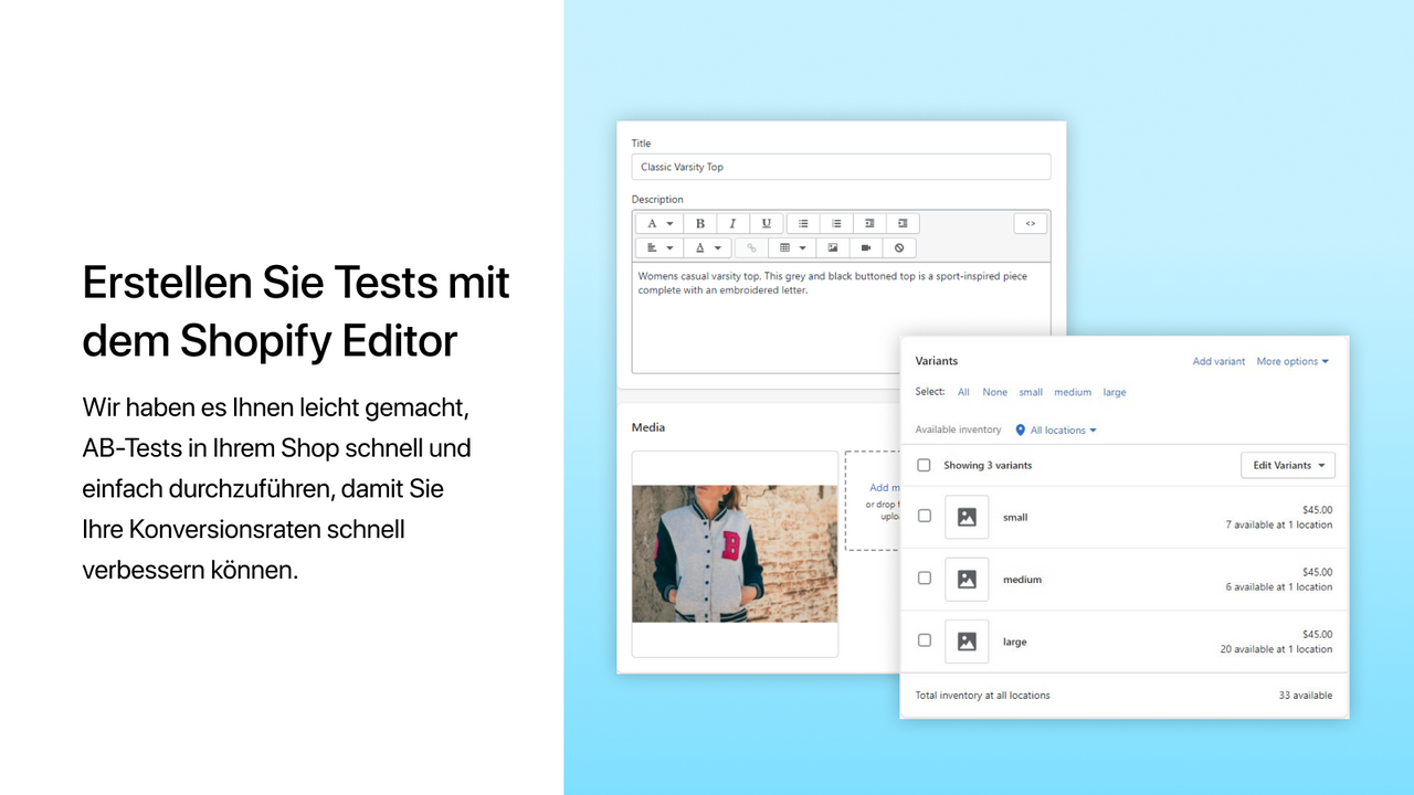 Erstellen Sie Tests mit dem Shopify Editor