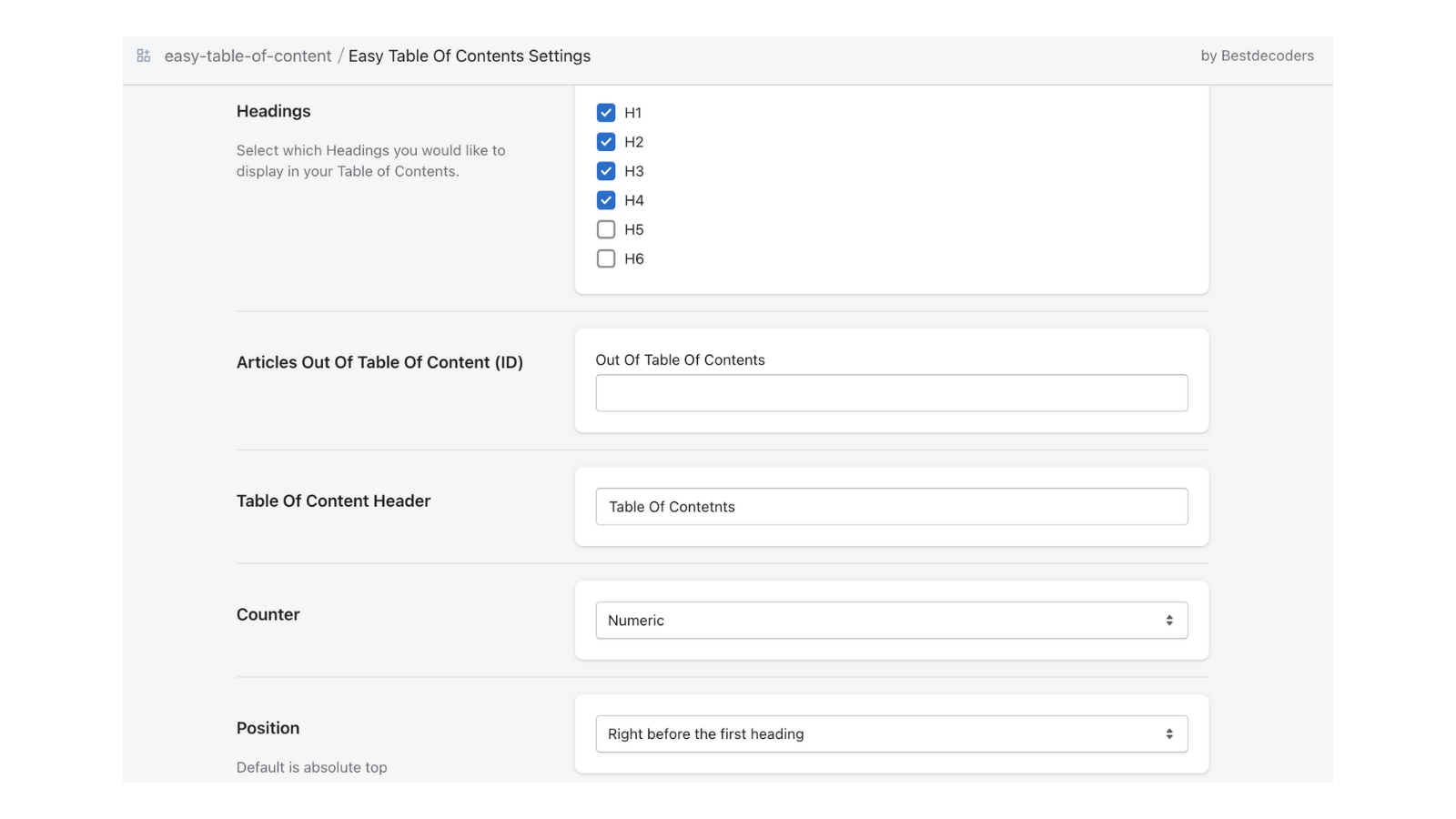 Easy Table Of Contents Screenshot