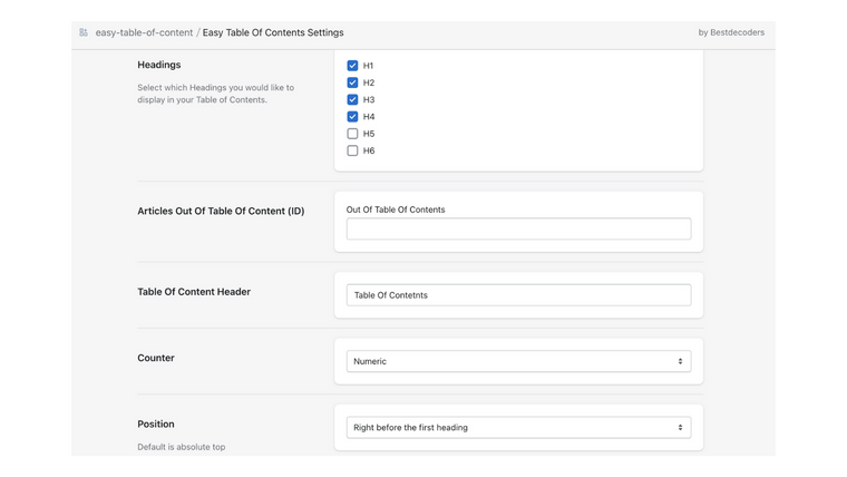 Easy Table Of Contents Screenshot