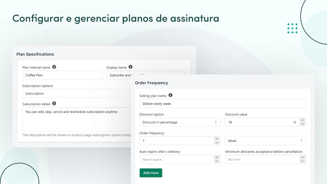 Crie e gerencie o plano de pedido