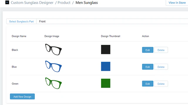 List of styles for a part of a sunglass