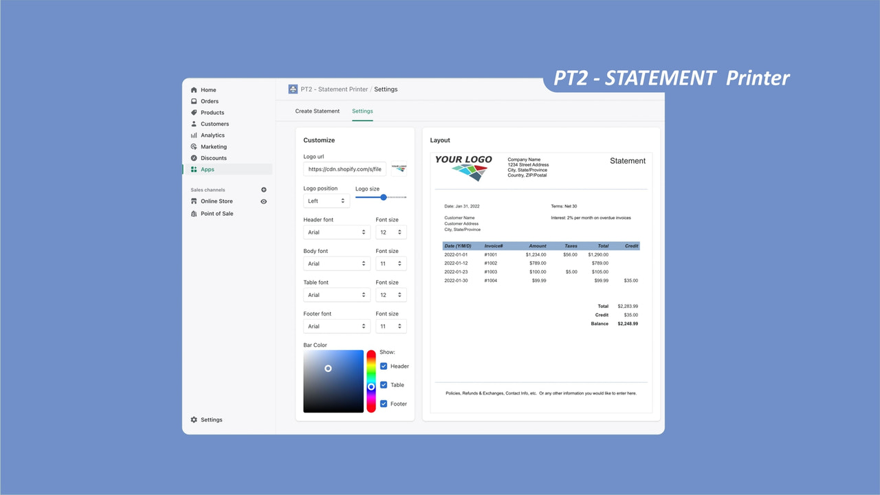 PT2 Statement Printer App - Abrechnung anpassen Screenshot