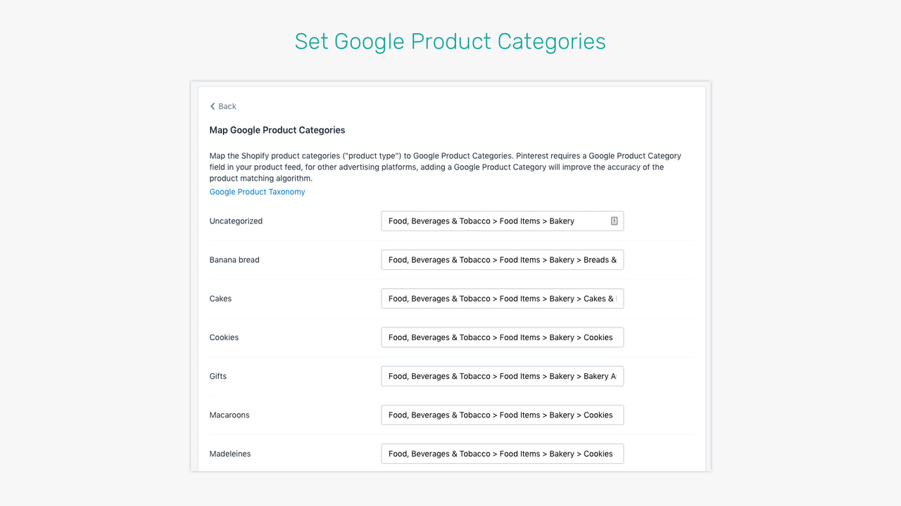 Mapear categorías de productos de Google