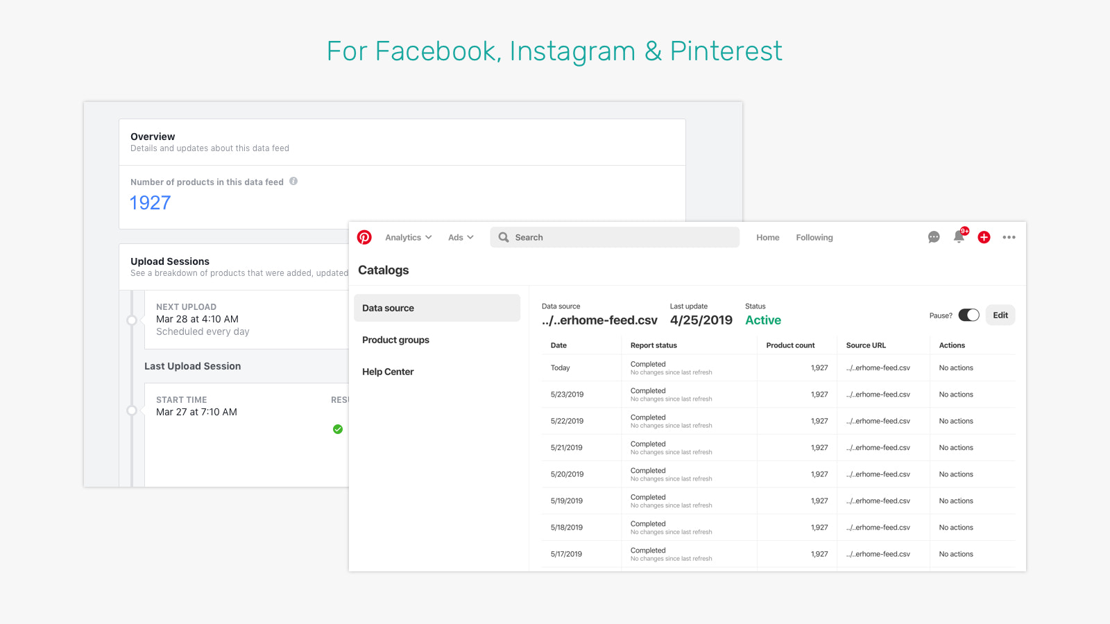 Synkroniserer perfekt med Facebook, Instagram og Pinterest